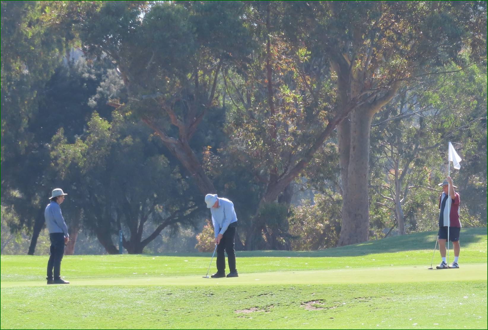 A person playing golf on a sunny day

Description automatically generated